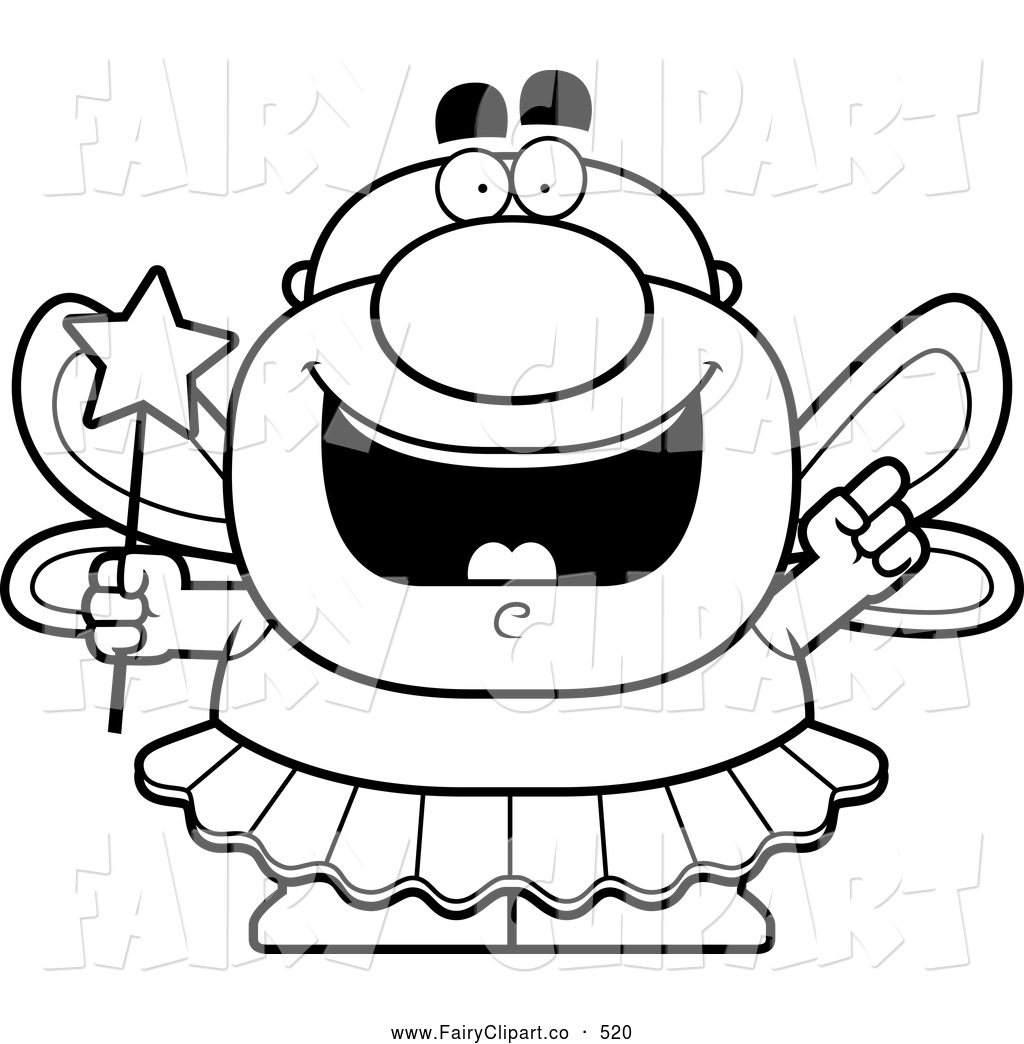 Art Of A Coloring Page Black And White Smart Chubby Male Tooth Fairy