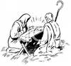 Black And White Cartoon Of A Baby Jesus Mary And Joseph In A Manger