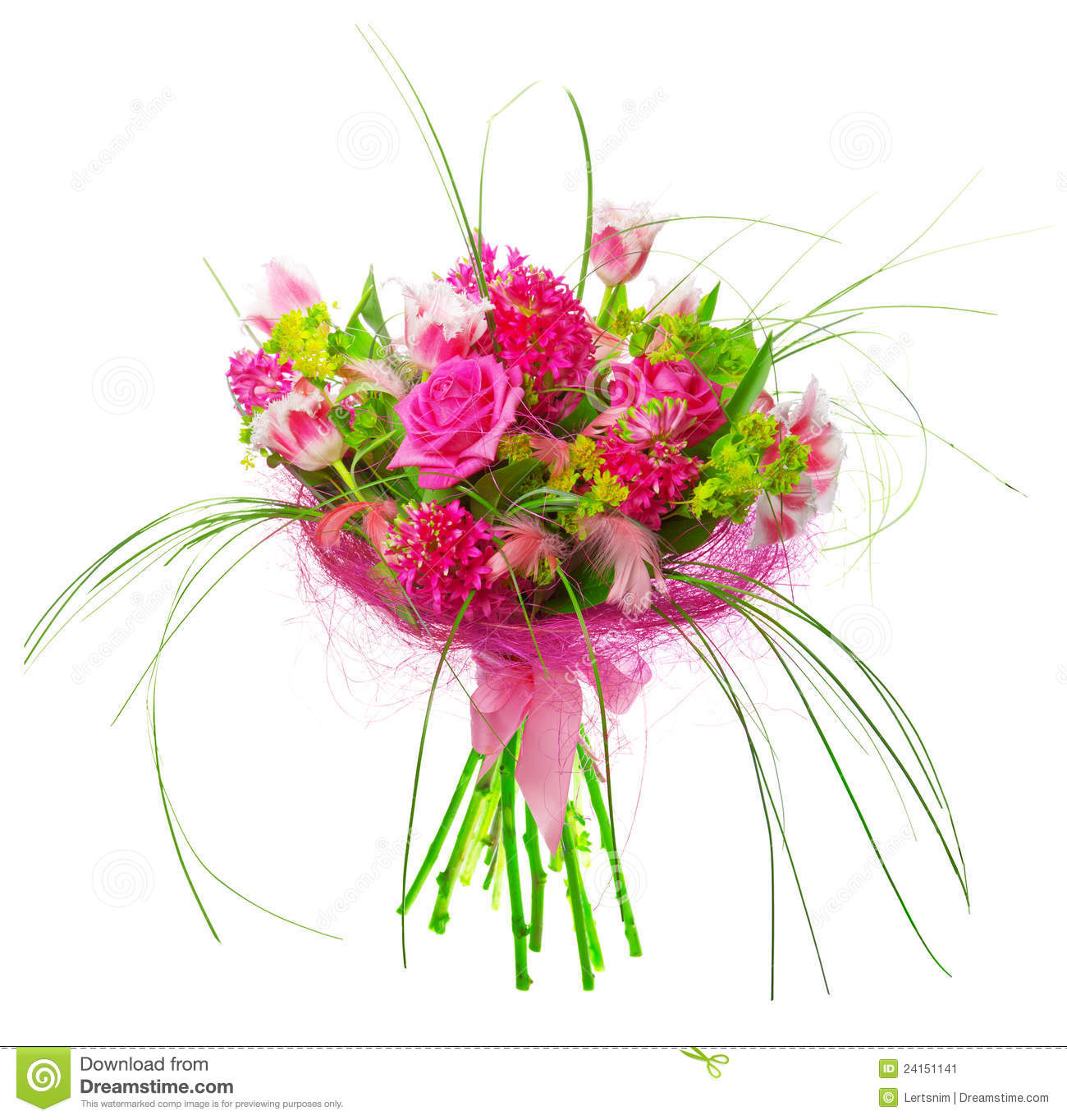 Bouquet Of Tulips And Roses Isolated Over White Background 