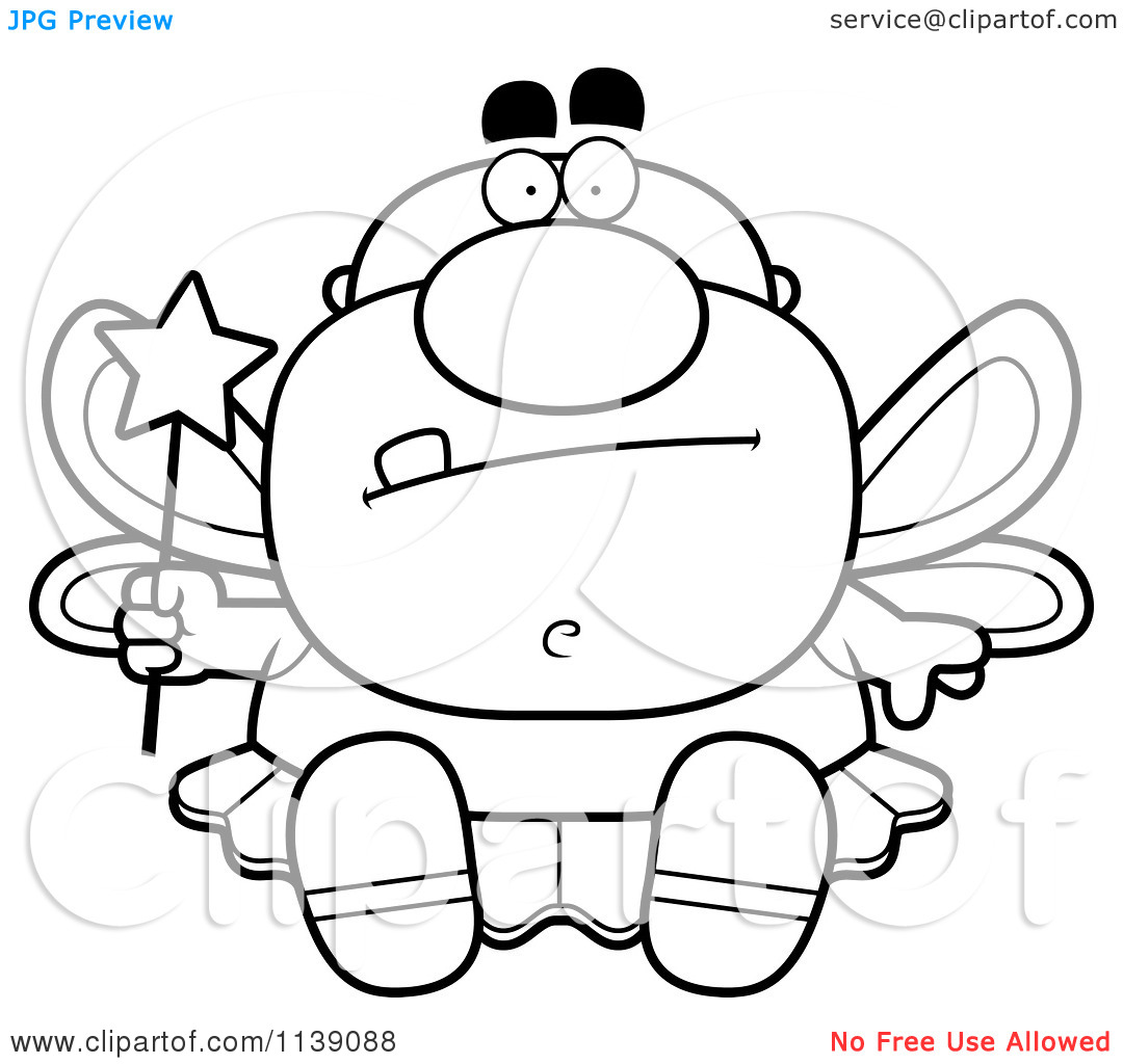 Cartoon Clipart Of A Black And White Sitting Male Tooth Fairy   Vector    