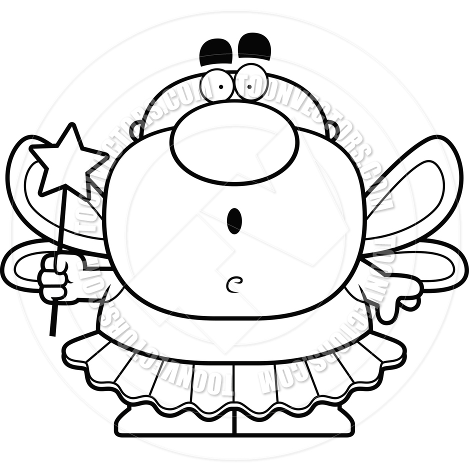 Cartoon Tooth Fairy Man Surprised  Black And White Line Art  By    