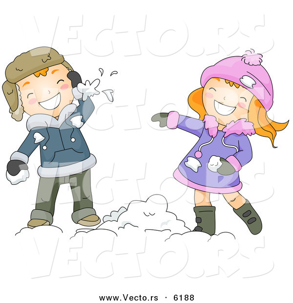 Cartoon Vector Of A Boy And Girl Throwing Snow Balls At Each Other By