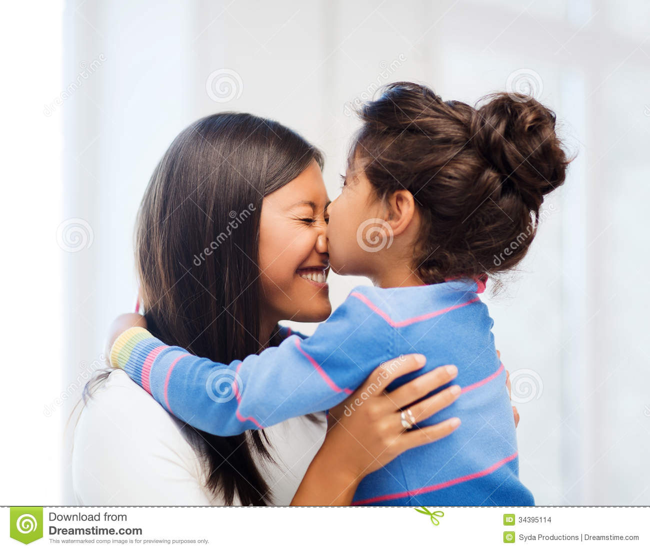      Children And Happy People Concept   Hugging Mother And Daughter
