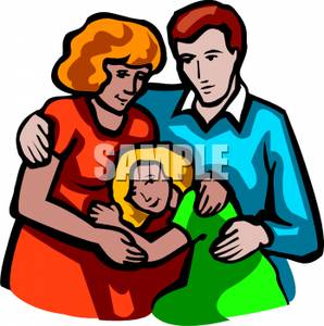 Clip Art Image  A Little Girl Hugging Her Pregnant Mother S Belly