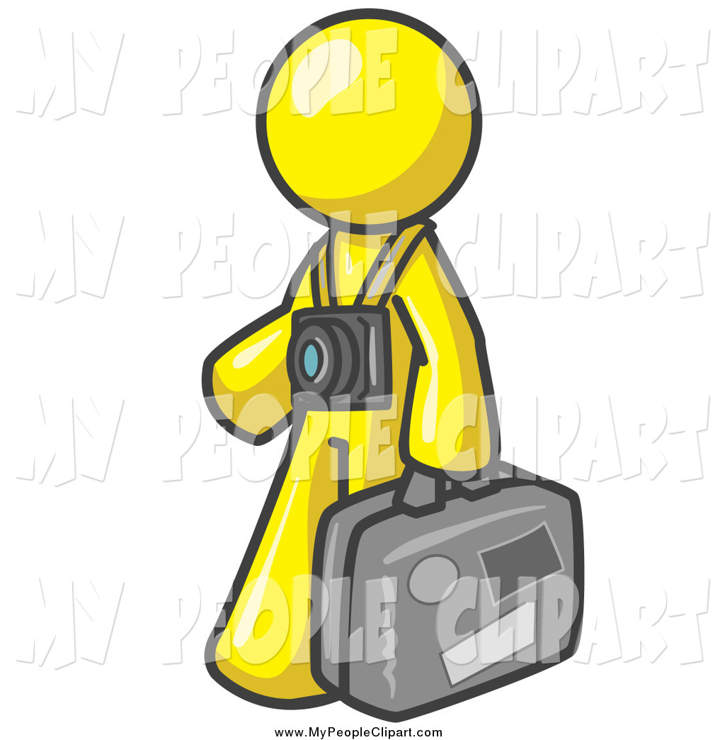 Clip Art Of A Yellow Tourist Carrying His Suitcase And Walking With A