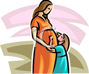 Clipart Image Of A Daughter Hugging Her Pregnant Mother S Belly