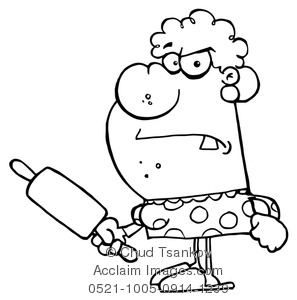 Clipart Image Of Black And White Angry Woman With A Rolling Pin    