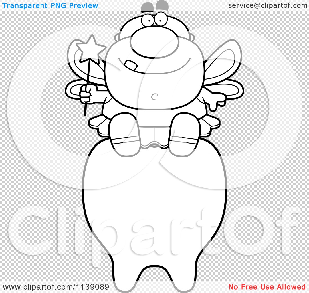 Clipart Of A Black And White Male Tooth Fairy Sitting On A Tooth