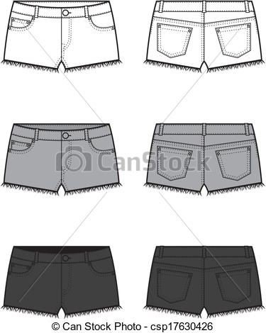 Jean Shorts Clip Art Black And White Vector   Jeans Shorts