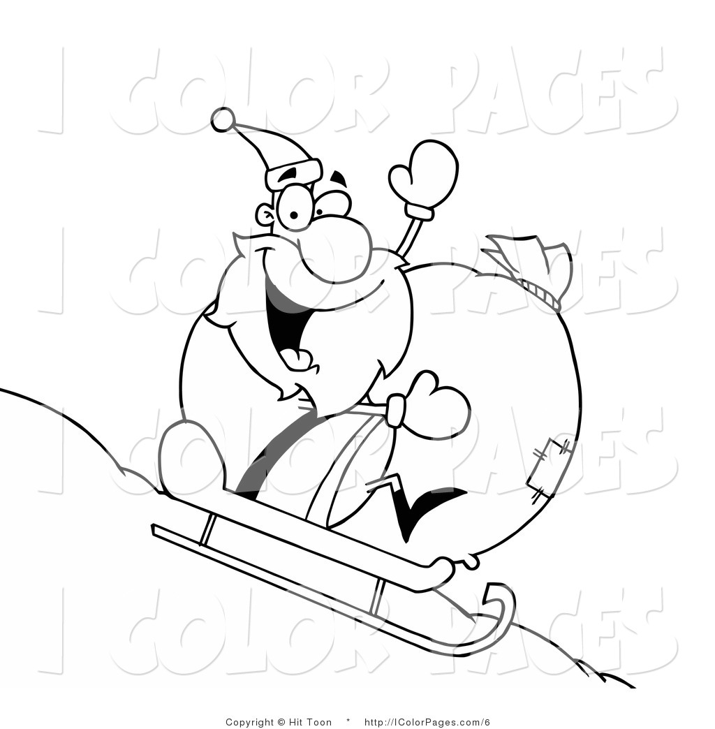 Larger Preview  Vector Coloring Page Of An Outlined Sledding Sant By