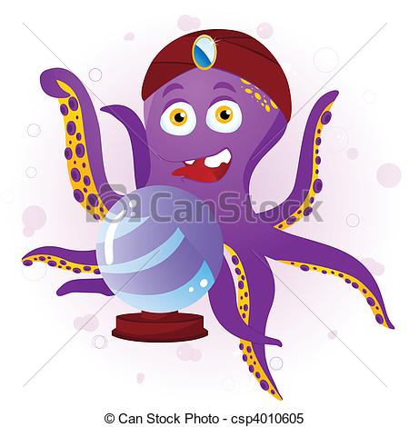 Octopus Fortune Teller With Crystal Ball  Editable Vector Illustration