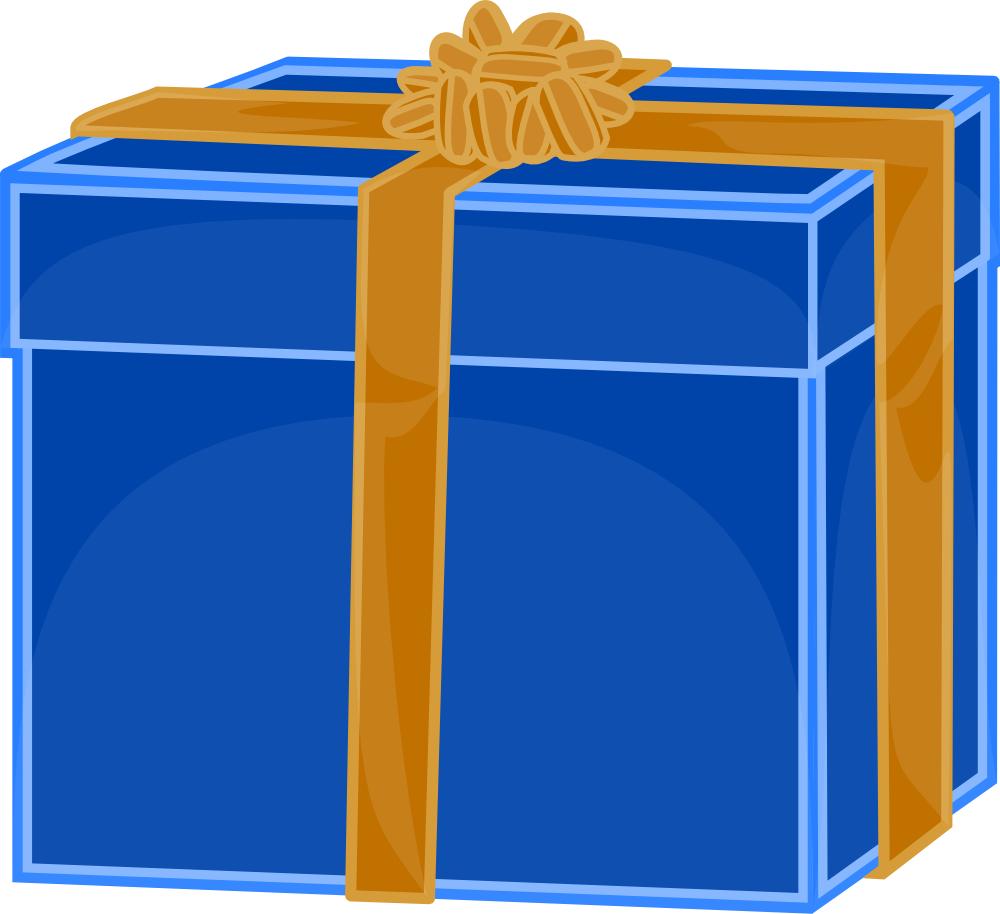 Onlinelabels Clip Art   Blue Gift With Golden Ribbon