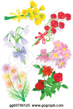 Stock Illustrations   Vector Bouquet Set With Roses Tulips Snowdrops