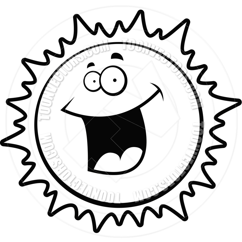 Sun Smiling  Black And White Line Art  By Cory Thoman   Toon Vectors