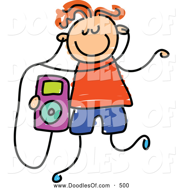 Vector Clipart Of A Child S Sketch Of A Boy Listening To An Ipod By