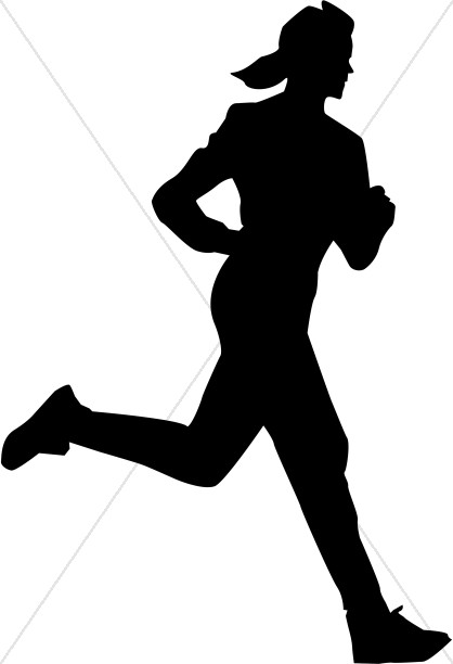 Woman In Silhouette Running   Inspirational Clipart