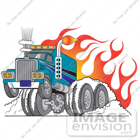 29530 Royalty Free Cartoon Clip Art Of A Tough Big Rig Truck Flaming