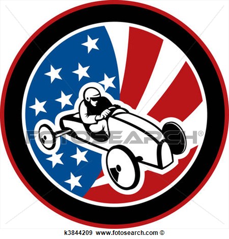 American Soap Box Derby Car With Stars And Stripes In The Background