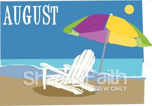 Beach Chair And Ubrella In August   Christian Calendar Clipart