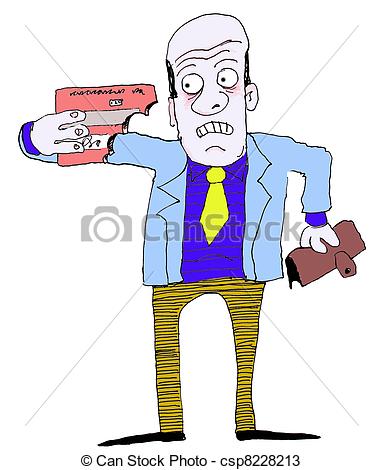 Cartoon Man Holds Up A Credit Card From His Wallet  The Credit Card