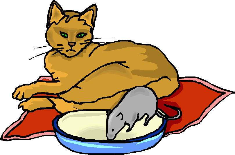 Coloured Drawing Of Grey Rat Drinking From Dish Belonging To Slightly
