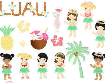 Cute Little Luau Girls Clip Art Set