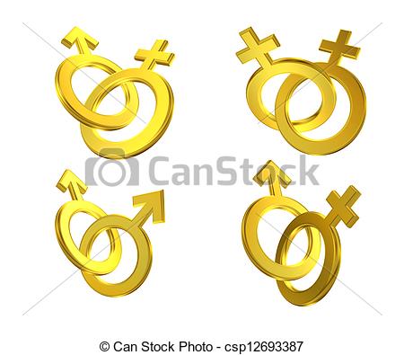 Different Union Of Male And Female Golden Symbols On White Background