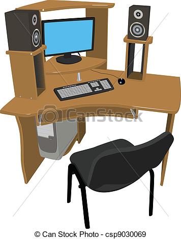 Eps Vectors Of Table With A Computer And Speakers   A Place For Work