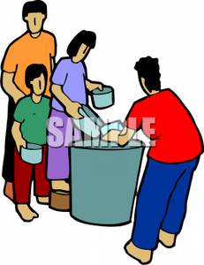 Family With Pots Gathering Food   Royalty Free Clipart Picture