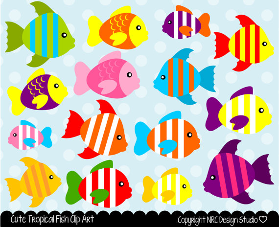 Final Sale Tropical Fish Ocean Clip Art   Cute Colorful Sea Creatures    