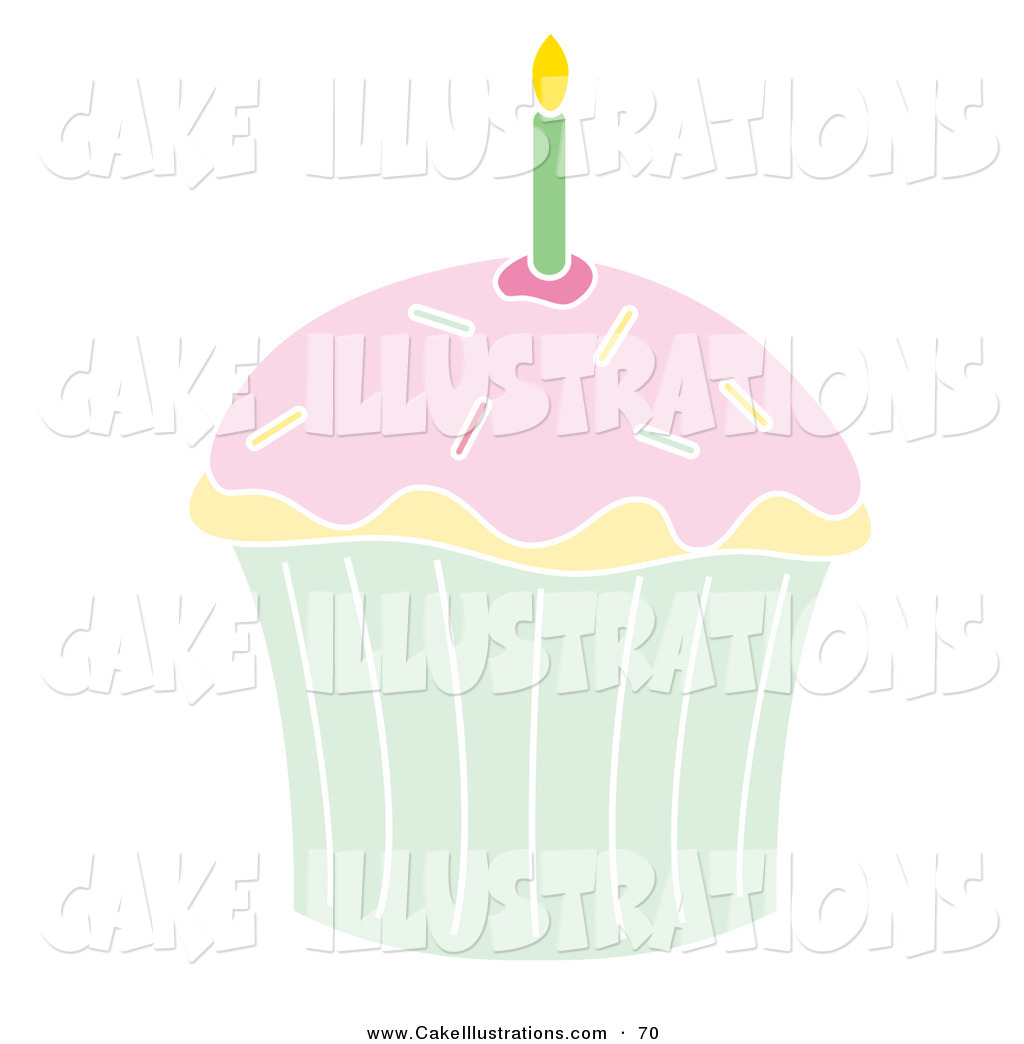 Illustration Vector Of A Green Birthday Candle In A Vanilla Cupcake