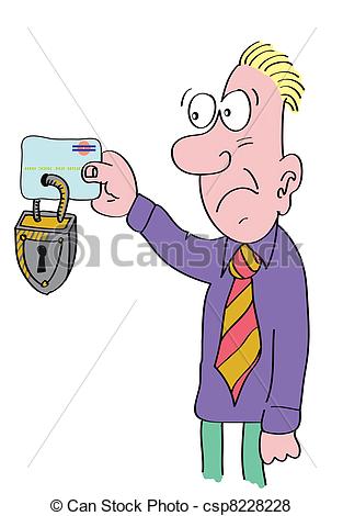 Of Locked Credit Card   Cartoon Of A Man Holding A Credit Card    