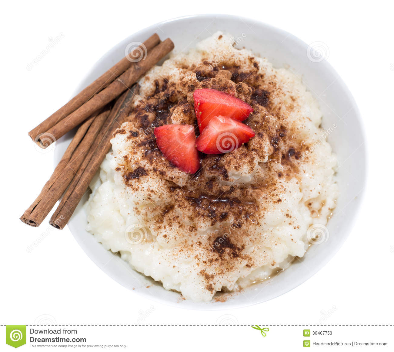 Rice Pudding With Cinnamon  On White  Stock Photos   Image  30407753