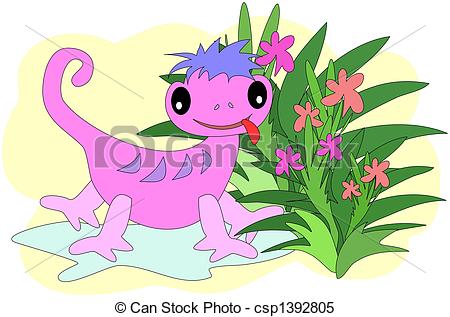 Stock Illustrations Of Cute Gecko In Tropical Forest   This Cute Gecko