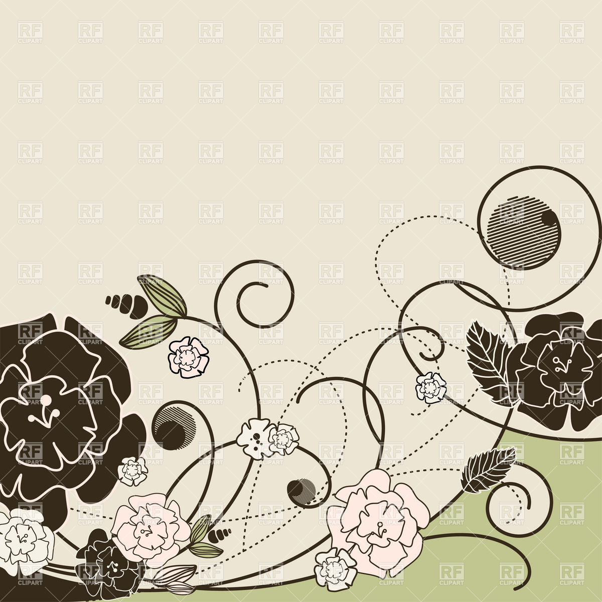 Stylish Brown Floral Background With Flower Buds And Curly Plants