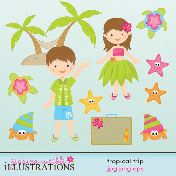 Tropical Trip Cute Digital Clipart For Card By Jwillustrations  5 00