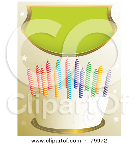 Vanilla Frosted Birthday Cake With Swirl Designs And Colorful Candles    