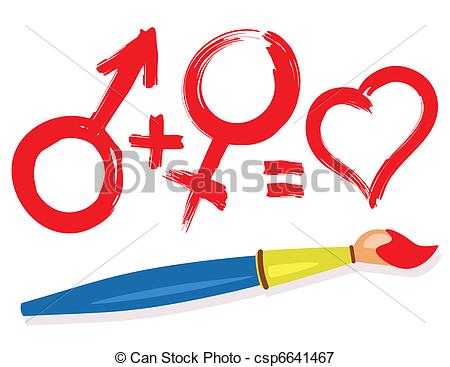 Vector   Female Male Heart Symbols And Paintbrush   Stock Illustration