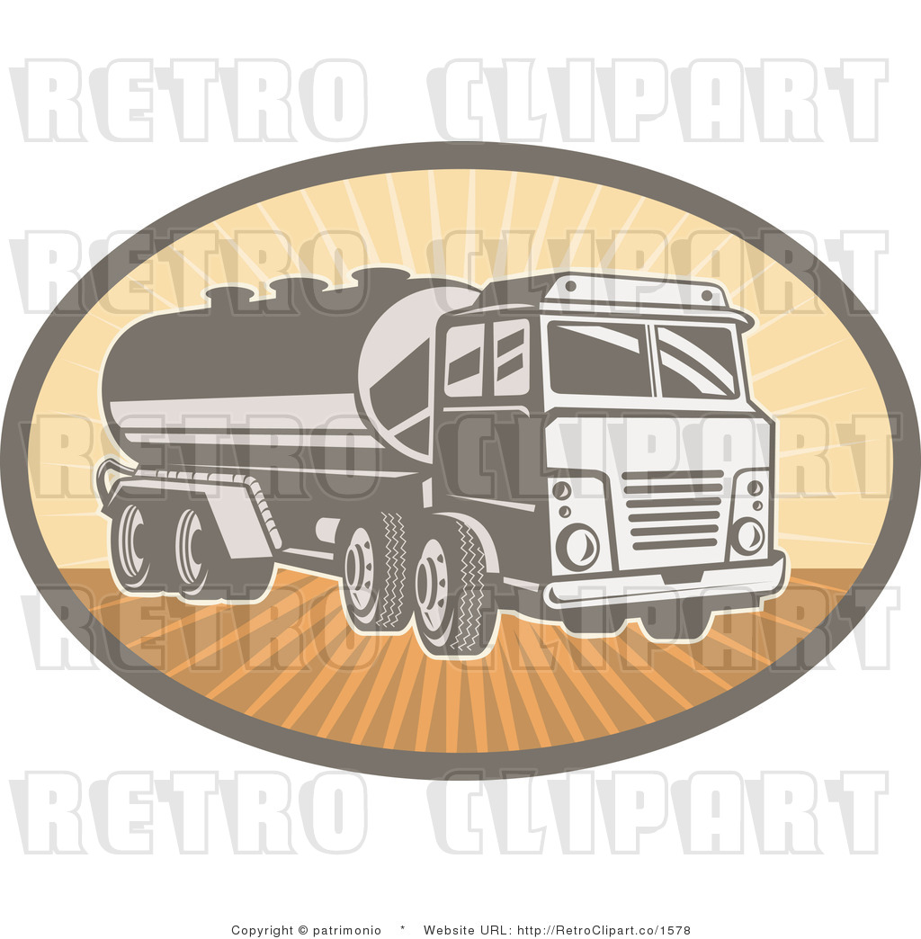 Vector Retro Illustration Of An Old Liquid Container Tank Diesel Truck