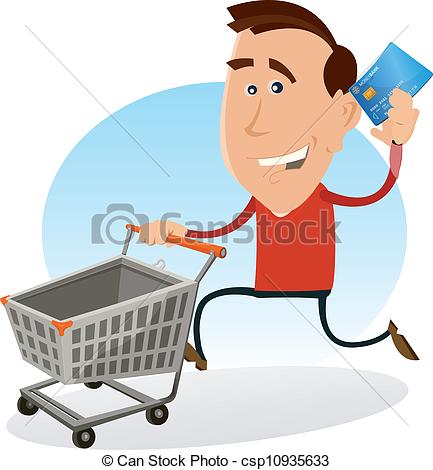 Vectors Of Happy Man Shopping With Credit Card   Illustration Of A