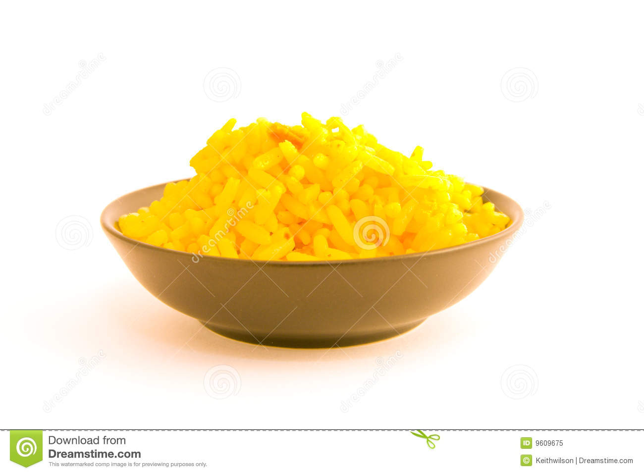 Yellow Cooked Rice In A Black Bowl On A White Background