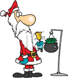     Bell Ringer Dressed As Santa Claus   Royalty Free Clipart Picture