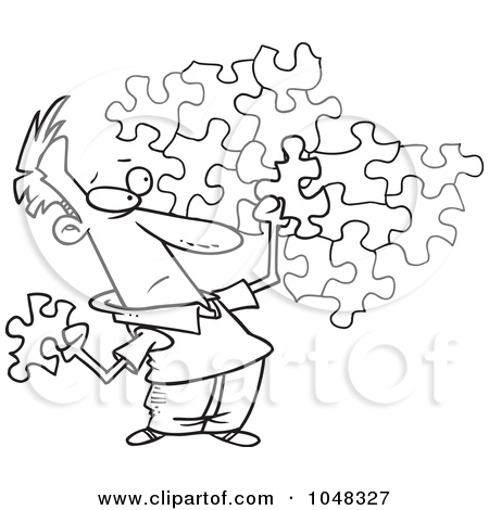Black And White Outline Design Of A Guy Trying To Assemble A Puzzle Hd