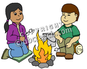Boy And Girl Around Campfire Roasting Marshmallows Clip Art  Color    
