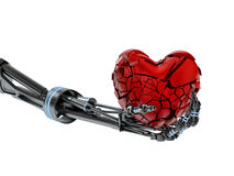 Broken Heart In Hand Of Robot On White Background Stock Photo
