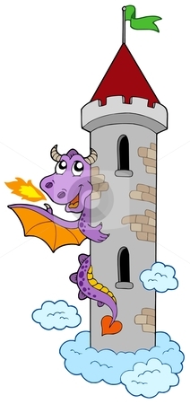 Castle Tower Stock Vector Clipart Lurking Dragon With Castle Tower