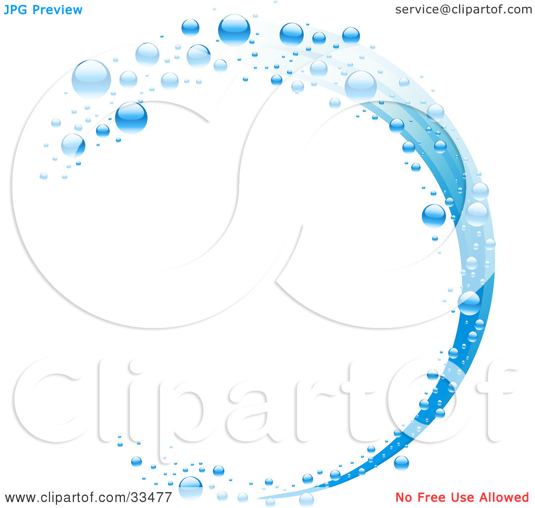 Clipart Illustration Of A Wave Of Blue Water And Bubbles Over A White
