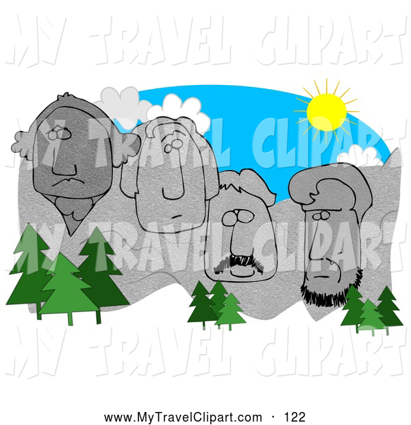 Clipart Of A Cluster Of Evergreen Trees In Front Of Mount Rushmore On