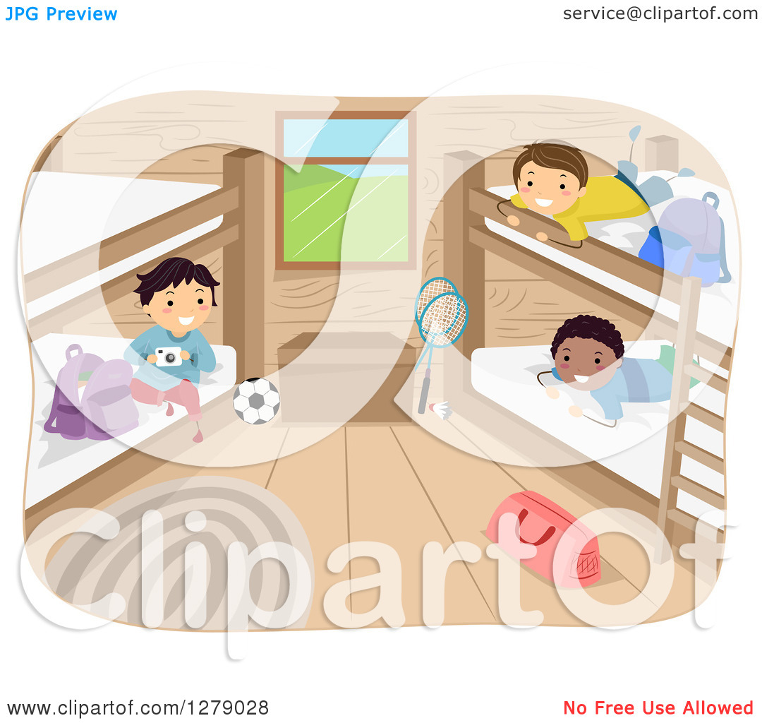 Clipart Of Happy Boys Hanging Out In A Camp Cabin   Royalty Free    