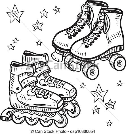 Clipart Vector Of Rollerskates And Rollerblade Sketch   Doodle Style